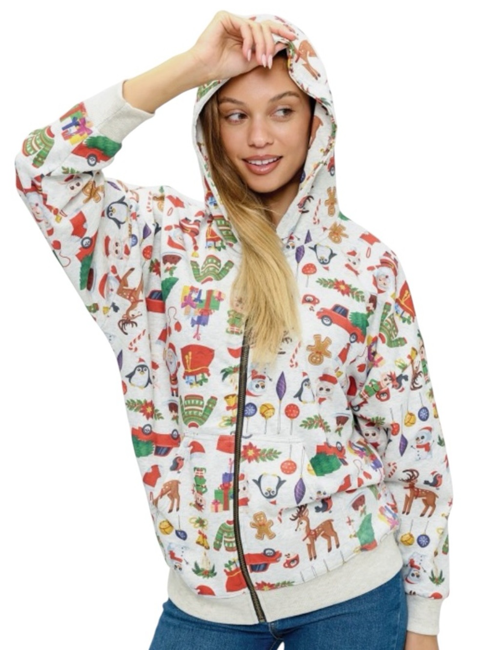 548: YAK & YETI NWT CHRISTMAS PRINT ZIP HOODIE JACKET (YY) 25615